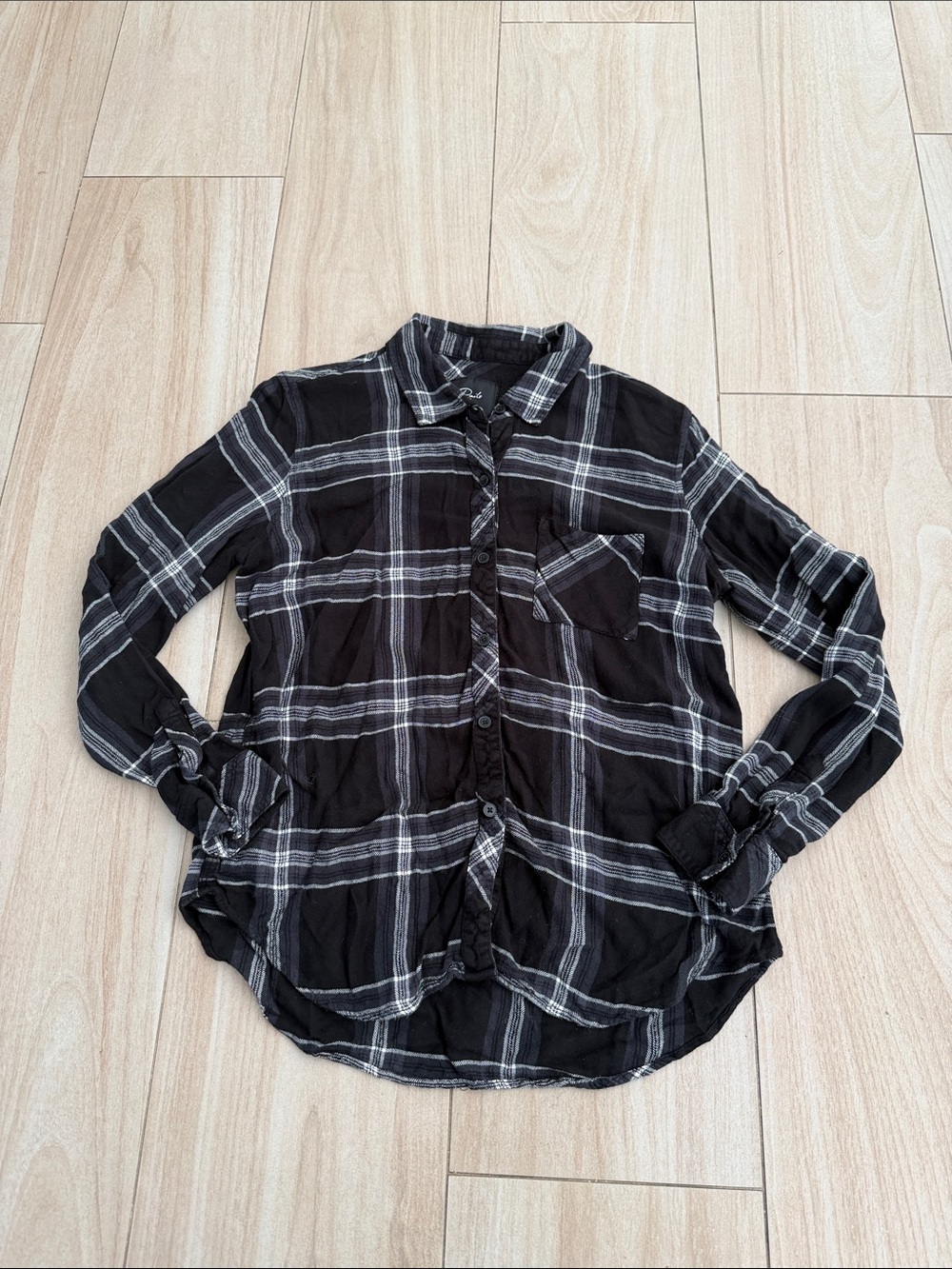 Rails Black & White Plaid Button-Up Shirt with gold threading